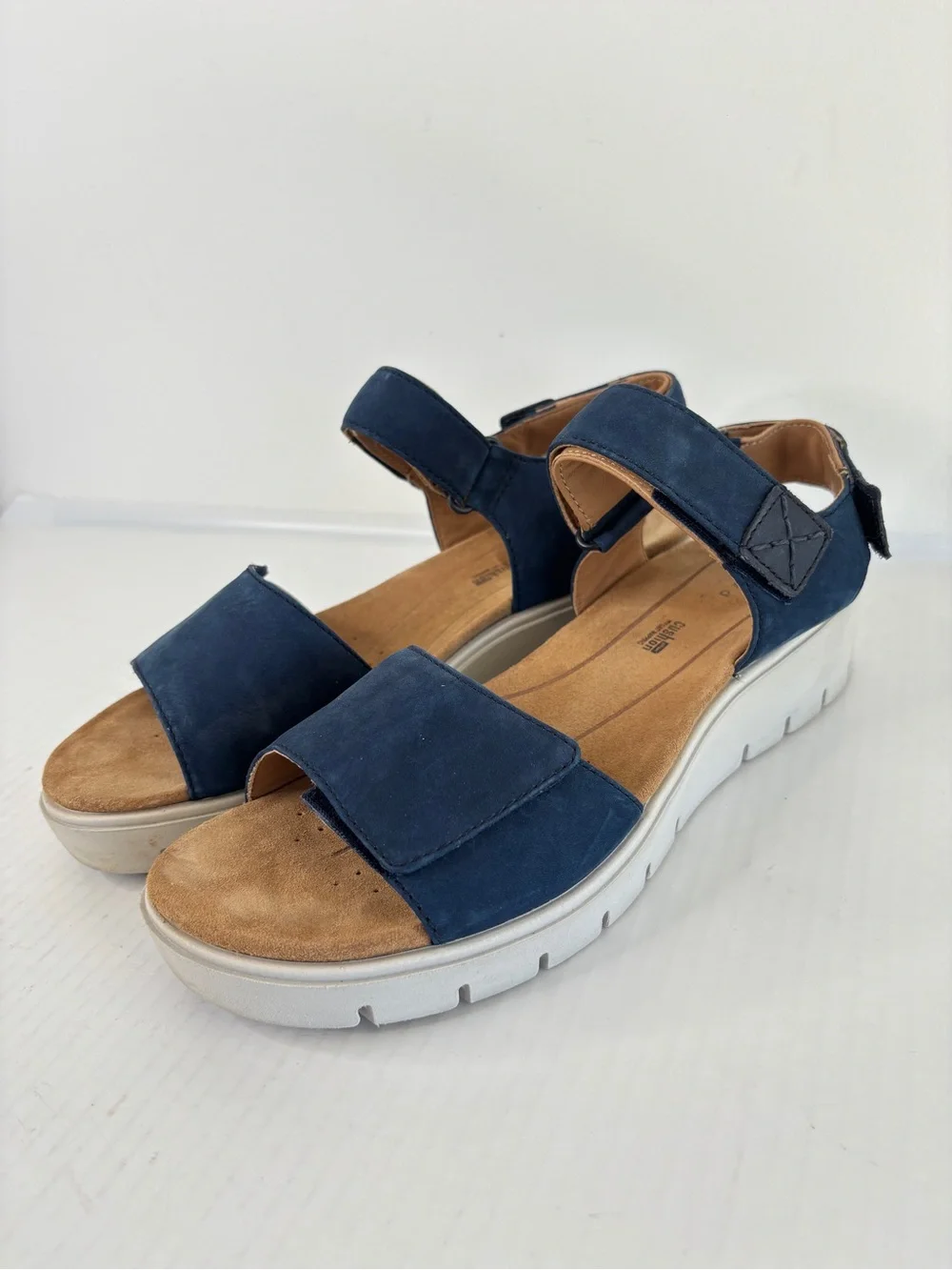 Clarks Un Karely Bay Slingback Comfort Sandals Sz 10 Ankle Strap Adjustable Navy